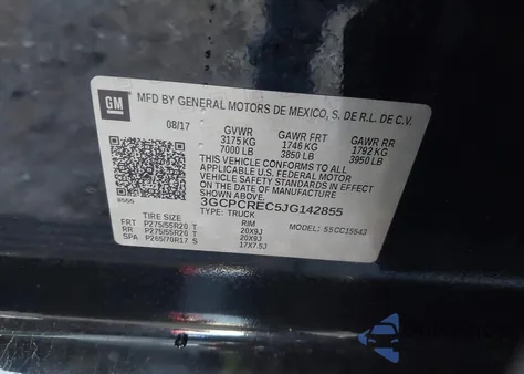 2018 Chevrolet Silverado 1500 1Lt из США, поврежденный, VIN 3GCPCREC5JG142855